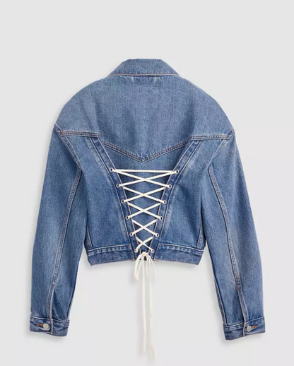 Denim Jacket with Tie-Back Detail