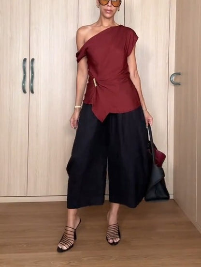 Asymmetrical Top + Linen Pants