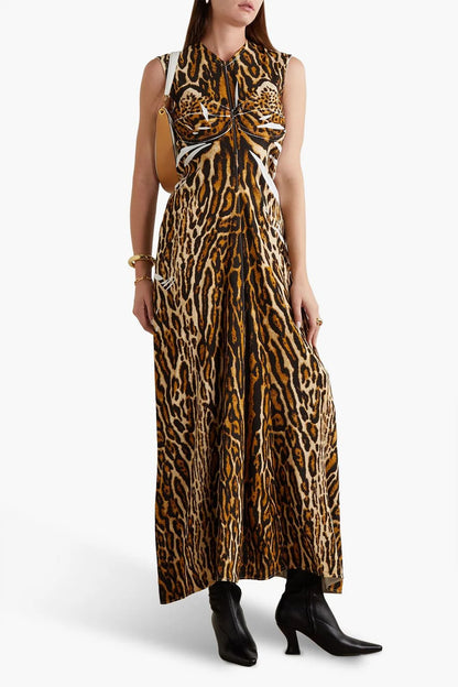 Leopard-Print Stretch-Crepe Maxi Dress