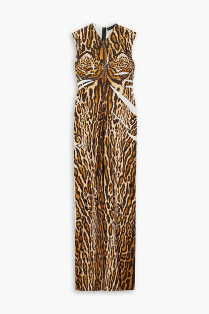 Leopard-Print Stretch-Crepe Maxi Dress