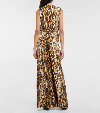 Leopard-Print Stretch-Crepe Maxi Dress