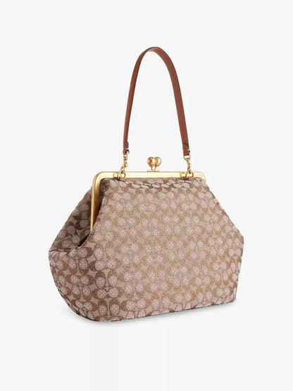 Large Oversized Lock Frame Crystal Jacquard Shoulder Bag