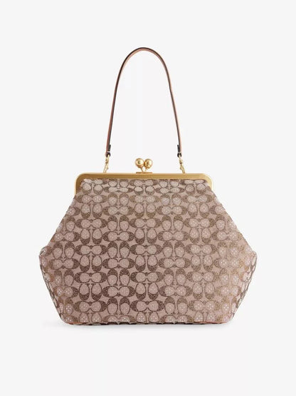 Large Oversized Lock Frame Crystal Jacquard Shoulder Bag