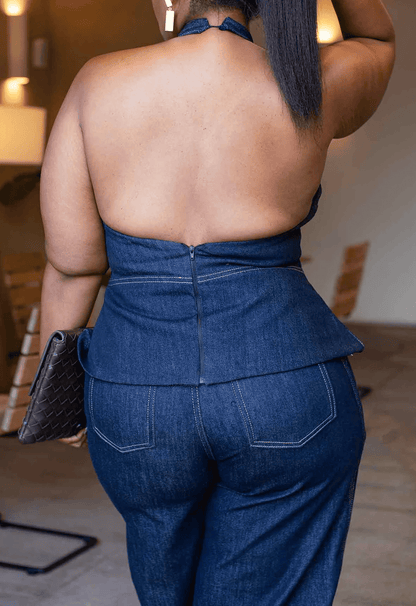Denim Halter Pant Set