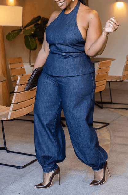 Denim Halter Pant Set