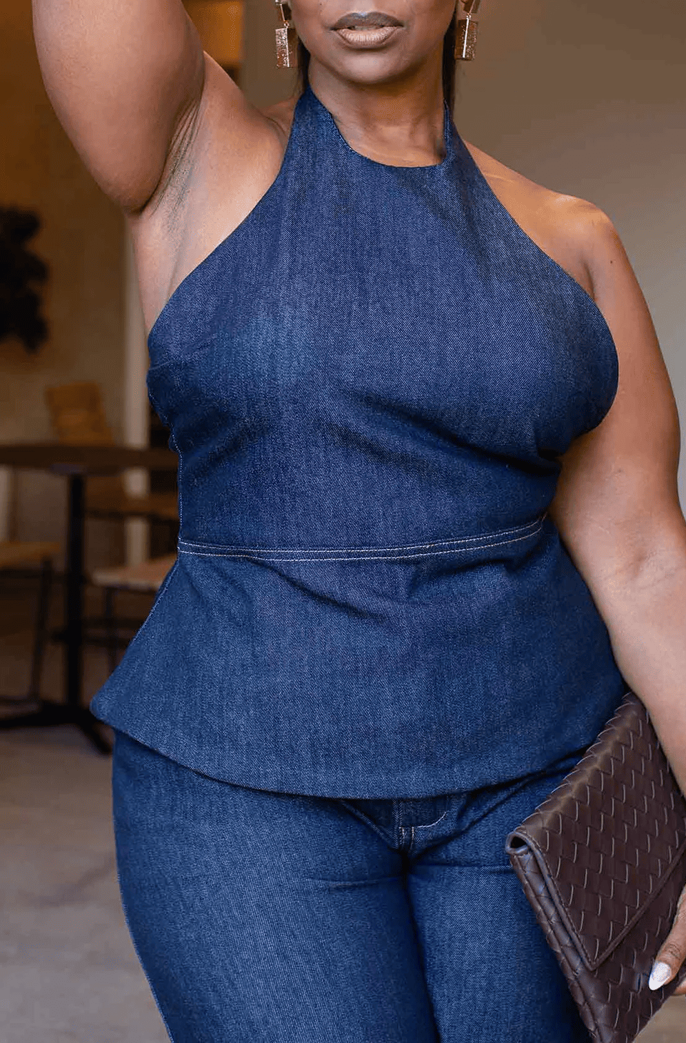 Denim Halter Pant Set