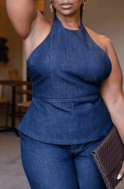 Denim Halter Pant Set