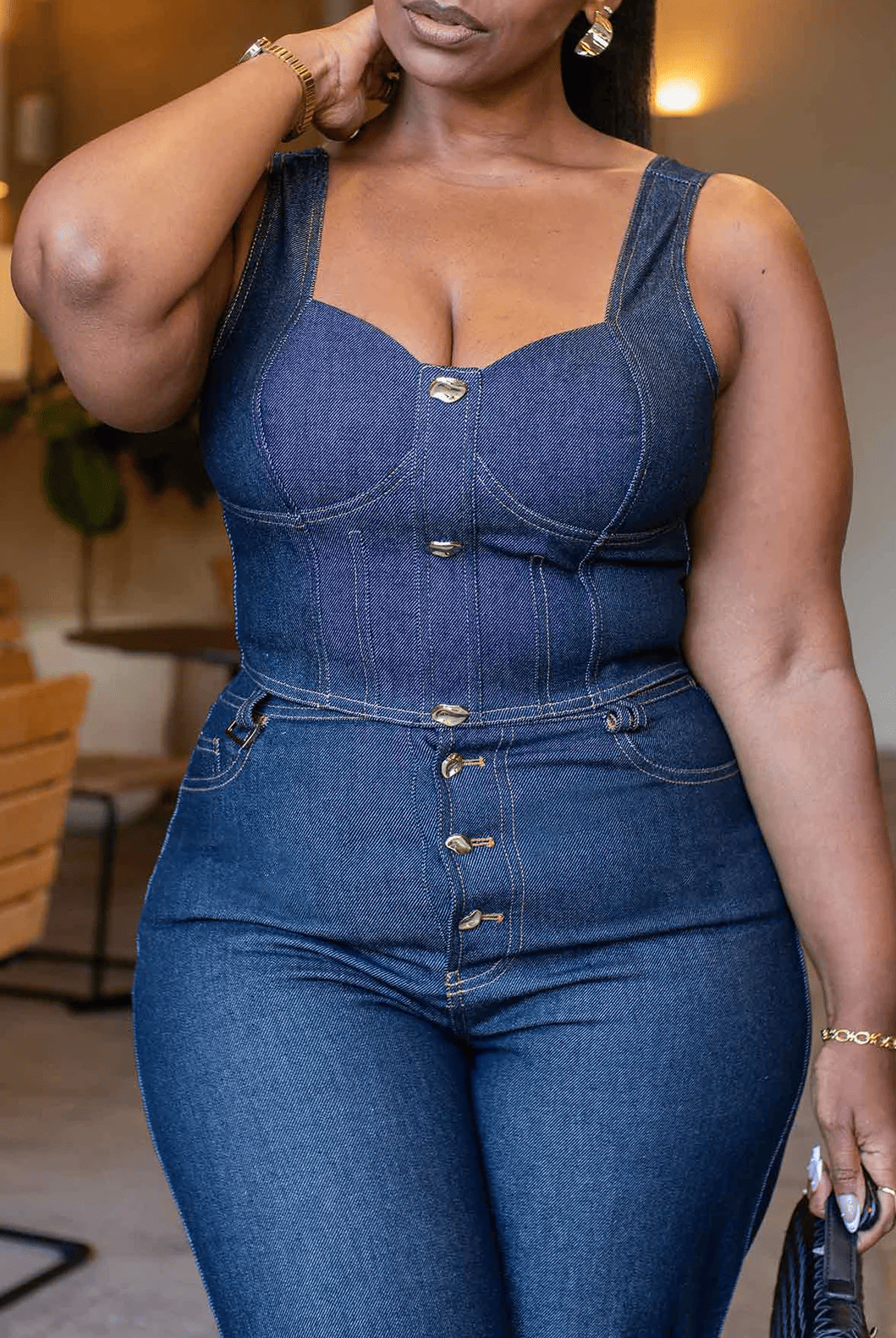 Denim Trench Coat Three-Piece Set