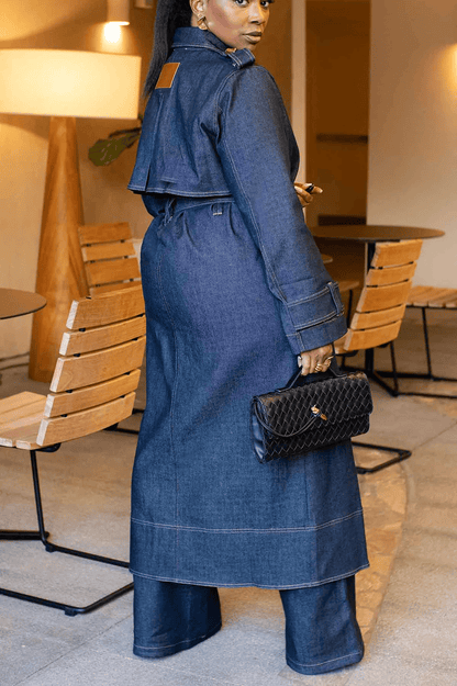 Denim Trench Coat Three-Piece Set