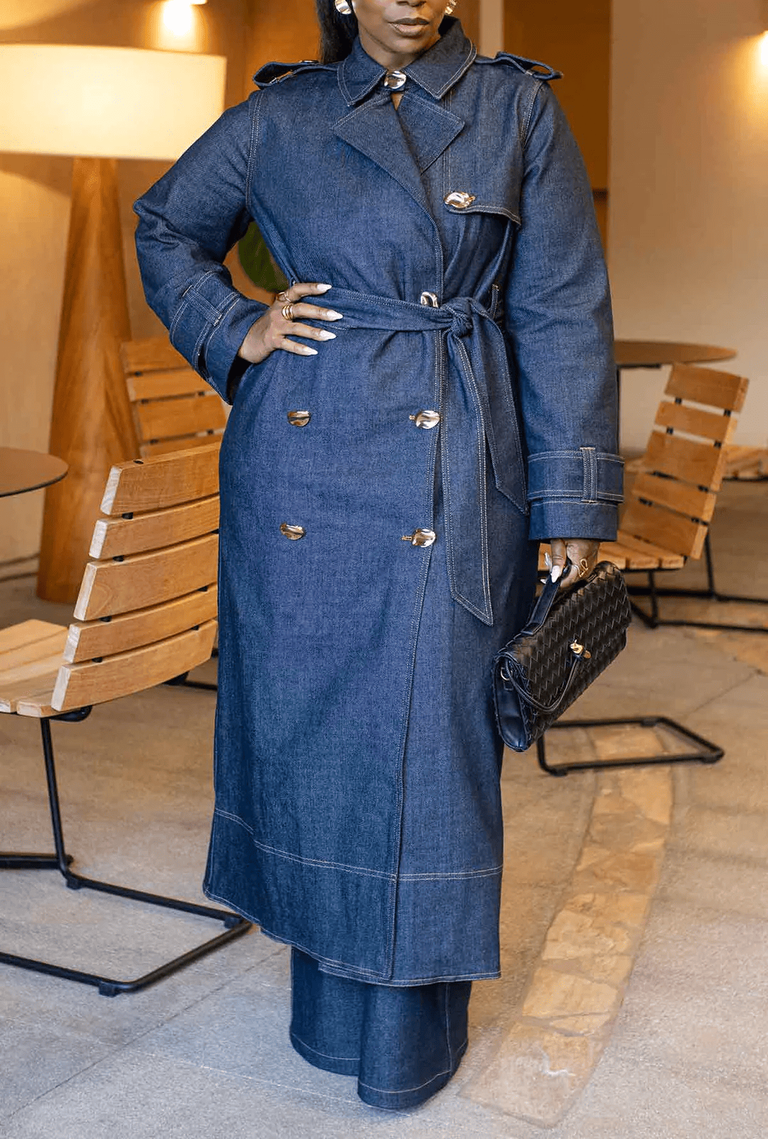Denim Trench Coat Three-Piece Set