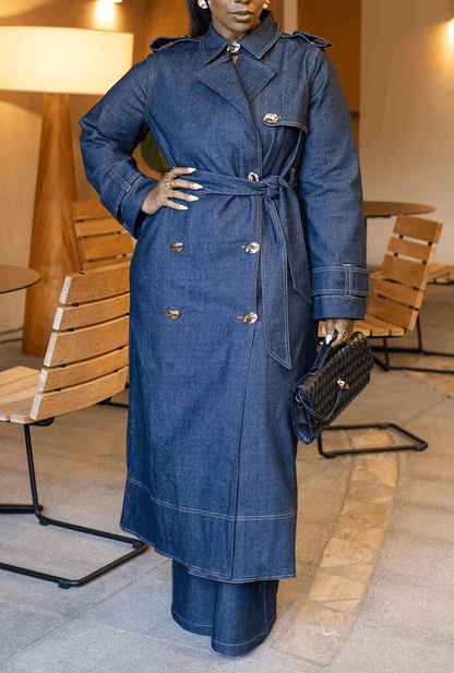 Denim Trench Coat Three-Piece Set