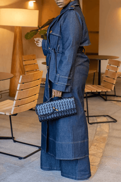 Denim Trench Coat Three-Piece Set