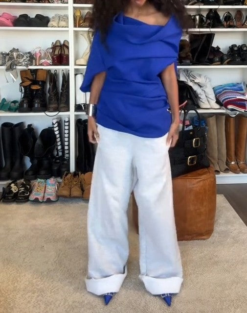 Pleated Top +Loose Straight-Leg Pants