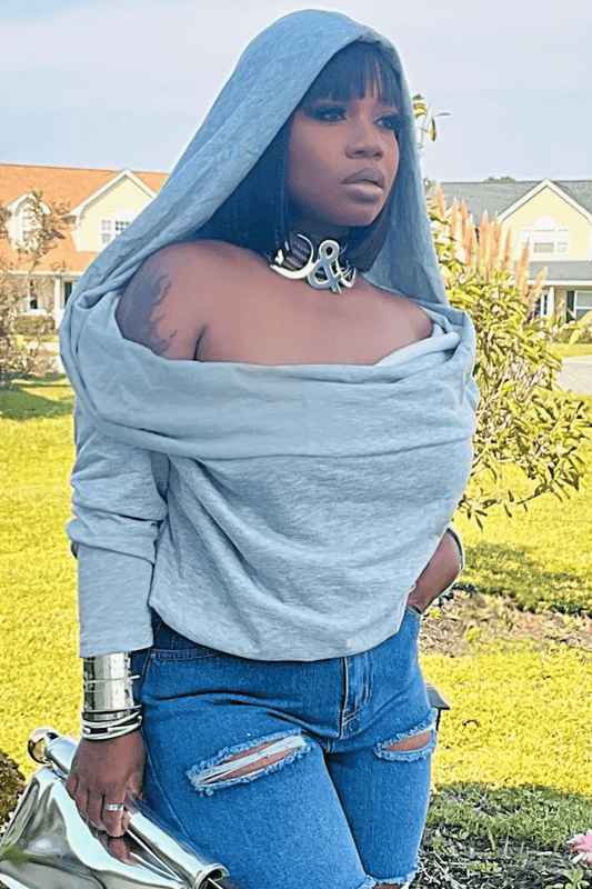 Off-Shoulder Hooded Luxe Top