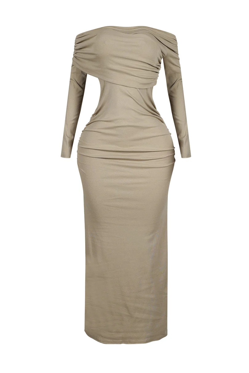 Off Shoulder Ruched Maxi Dress