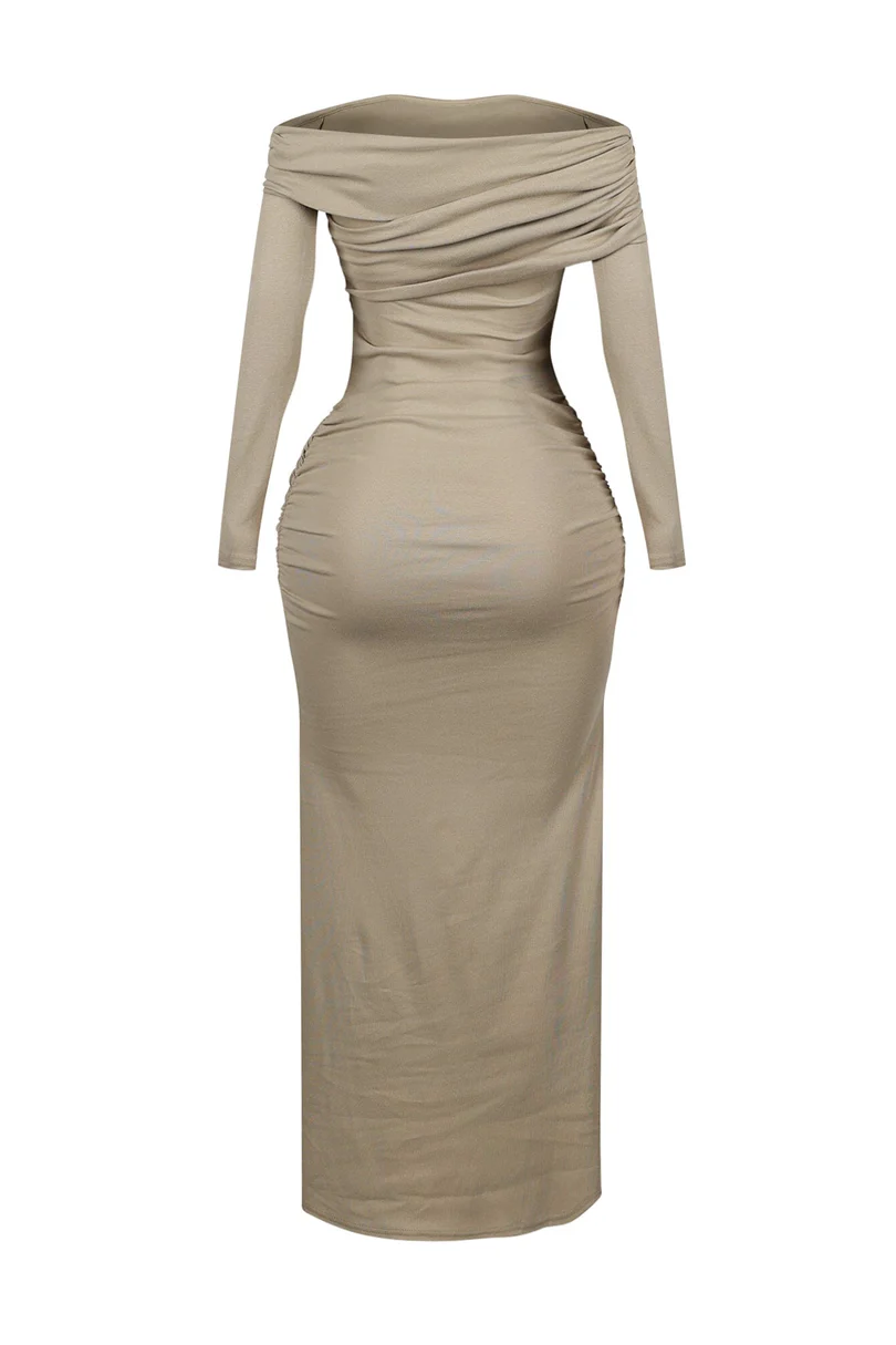 Off Shoulder Ruched Maxi Dress
