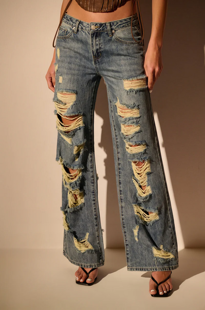 Relaxed Waist Cut out Denim Jeans