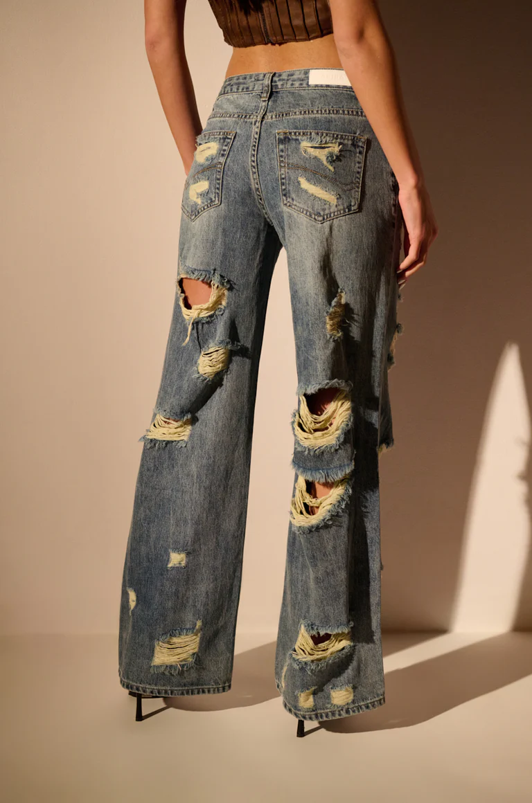Relaxed Waist Cut out Denim Jeans