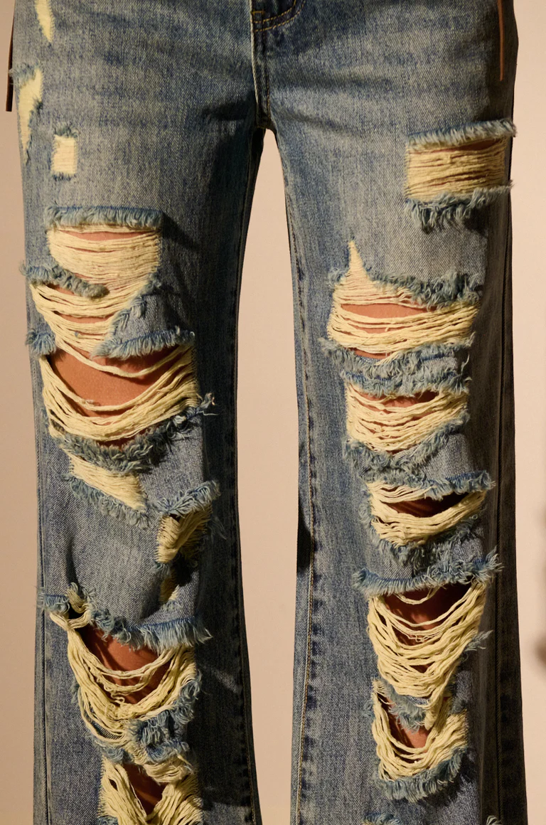 Relaxed Waist Cut out Denim Jeans