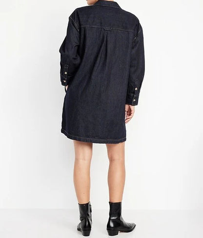 Long-Sleeve Denim Mini Shirt Dress