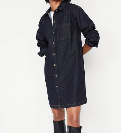 Long-Sleeve Denim Mini Shirt Dress