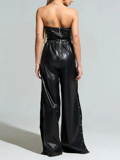 Strapless Sports Pu Jumpsuit