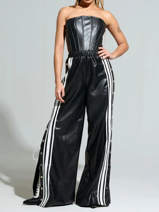 Strapless Sports Pu Jumpsuit