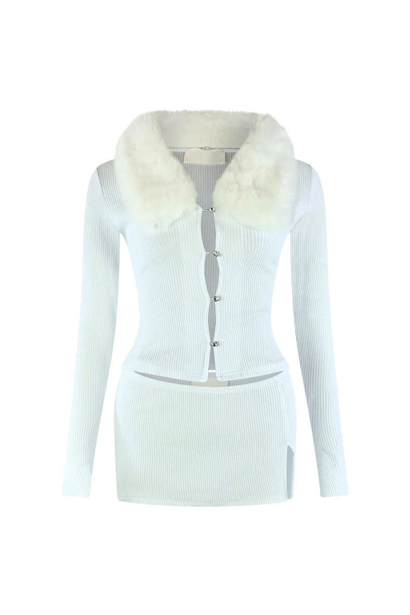 Faux Fur-Trimmed Top & Skirt Set