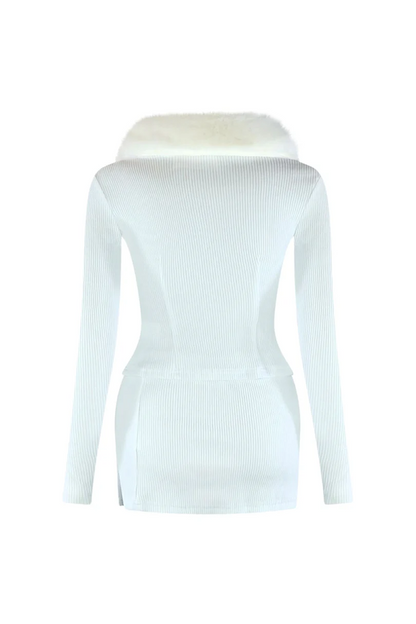 Faux Fur-Trimmed Top & Skirt Set