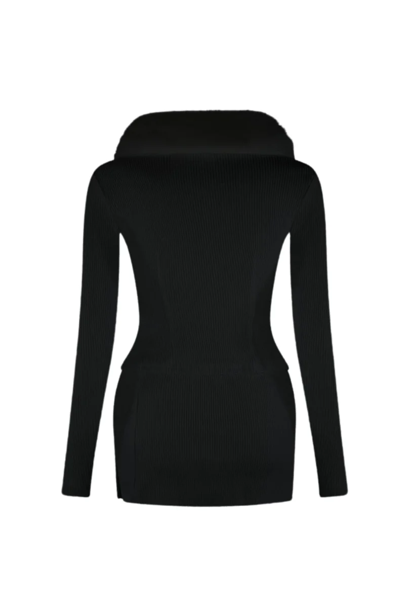 Faux Fur-Trimmed Top & Skirt Set