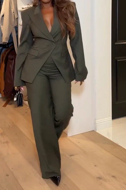 Slim-Fit Asymmetric Double-Breasted Jacket And Trousers Suit