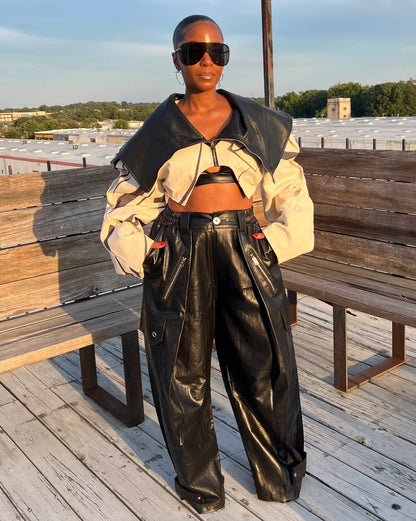 Cropped Moto Jacket + Power Play Utility PU Pants