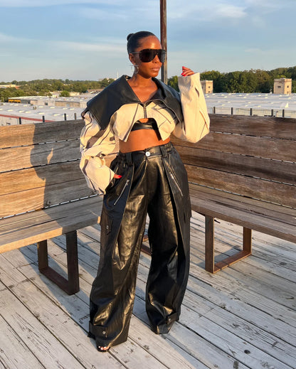 Cropped Moto Jacket + Power Play Utility PU Pants
