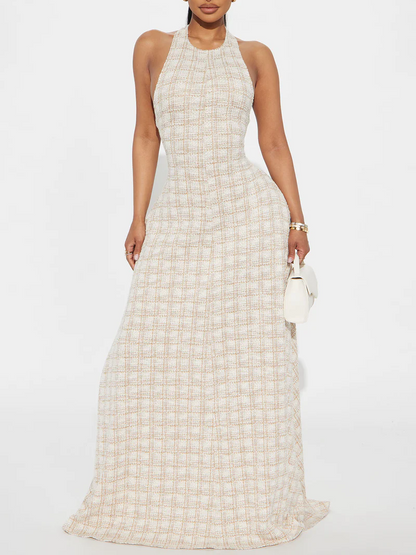 Tweed Bow-Front Maxi Dress