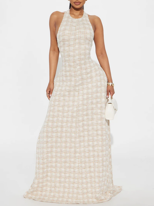 Tweed Bow-Front Maxi Dress