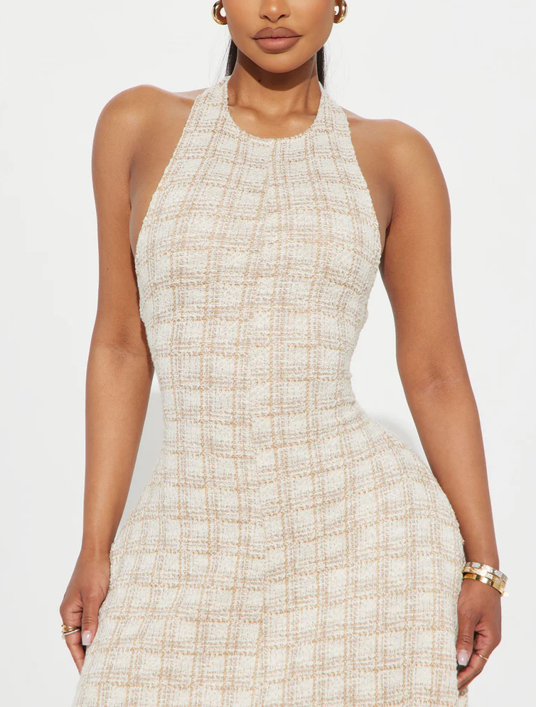 Tweed Bow-Front Maxi Dress