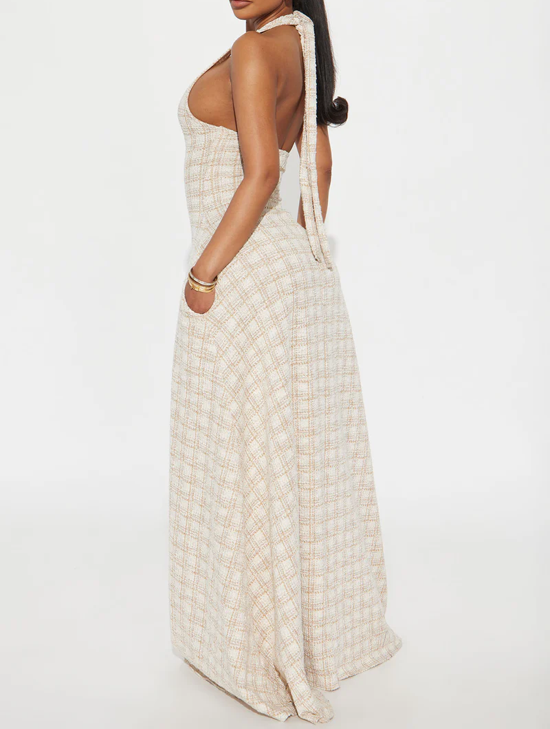 Tweed Bow-Front Maxi Dress