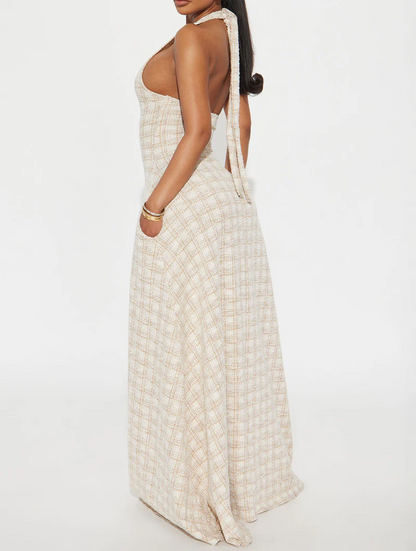 Tweed Bow-Front Maxi Dress
