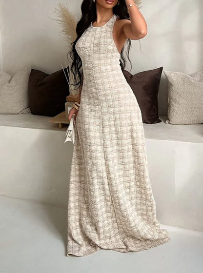 Tweed Bow-Front Maxi Dress