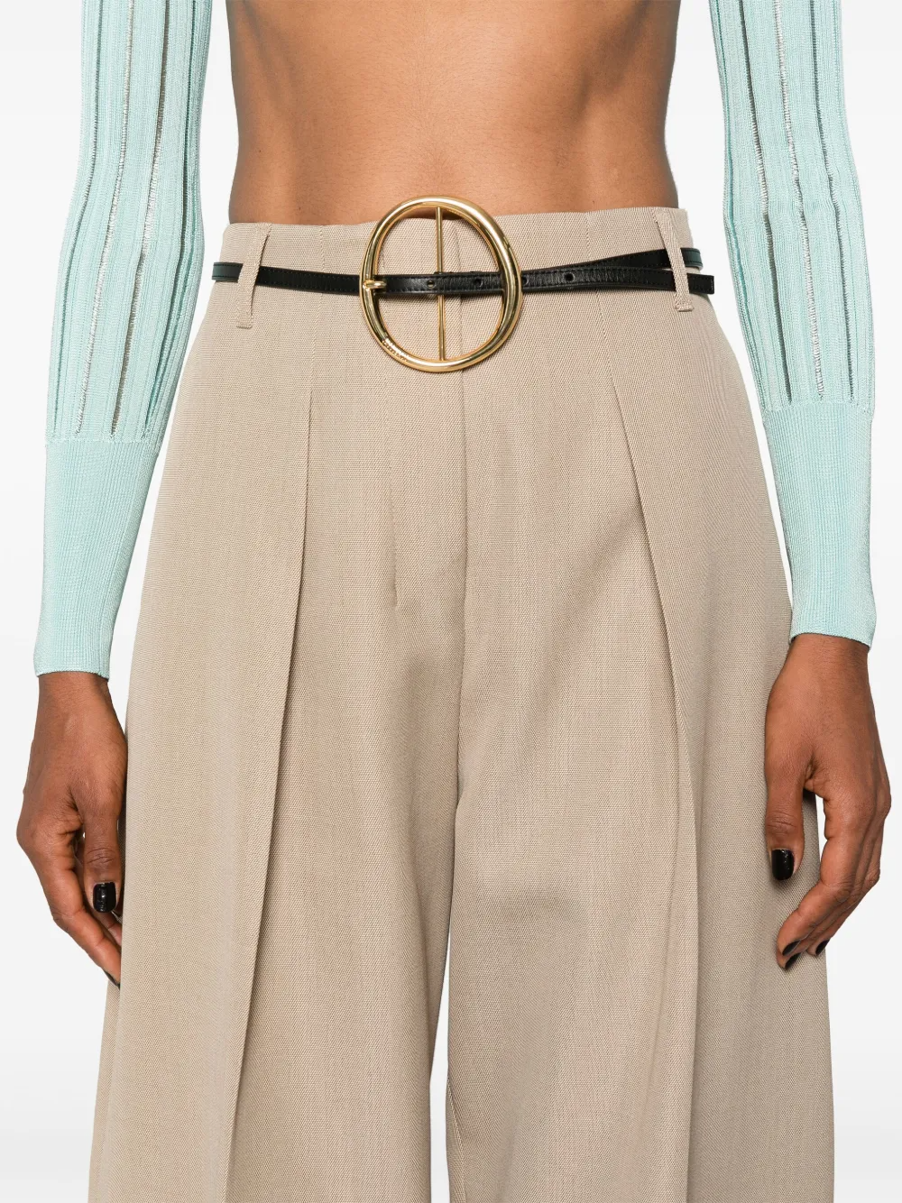 Sand Beige High Waisted Wide Leg Pants