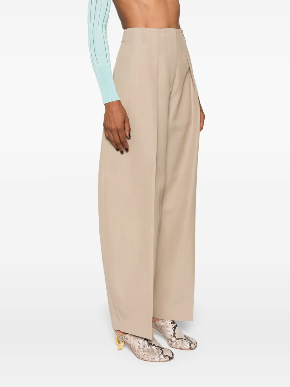 Sand Beige High Waisted Wide Leg Pants