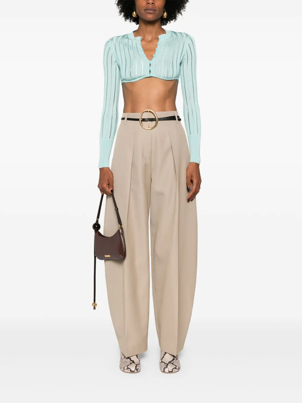 Sand Beige High Waisted Wide Leg Pants