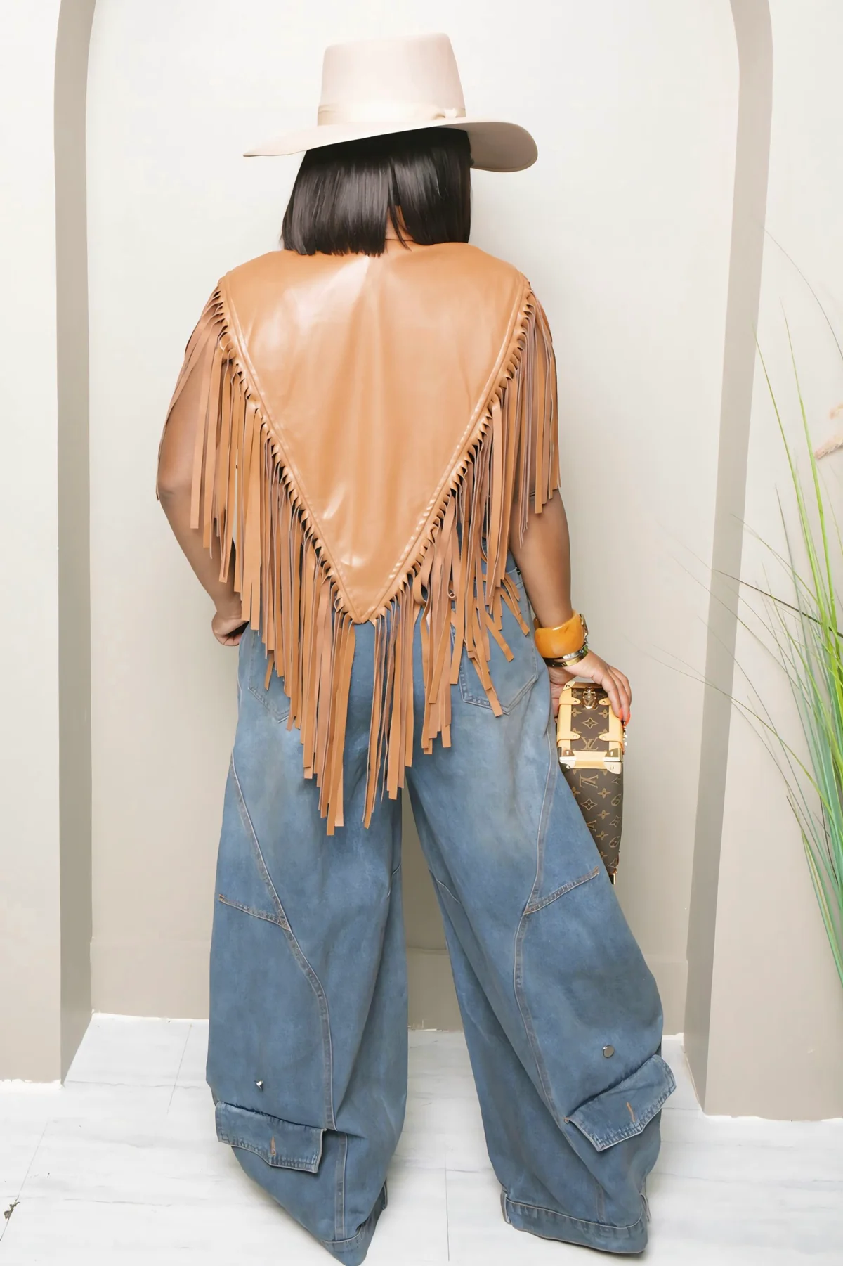 Cropped Fringed Sleeveless Blazer Vest