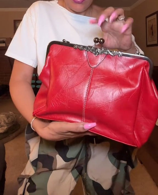 Red Large Kisslock Frame Bag