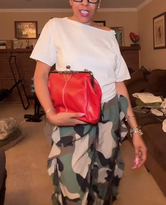 Red Large Kisslock Frame Bag