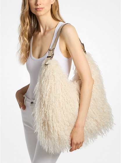 Large Faux Shearling Shoulder Bag