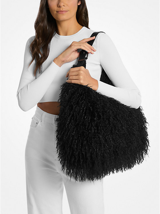 Large Faux Shearling Shoulder Bag