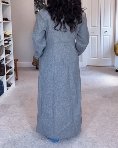 Long Sleeve Cinched Waist Wool Look Maxi Coat