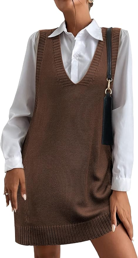 Oversized V Neck Sleeveless Knit Pullover  with Shirt