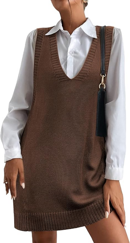 Oversized V Neck Sleeveless Knit Pullover  with Shirt